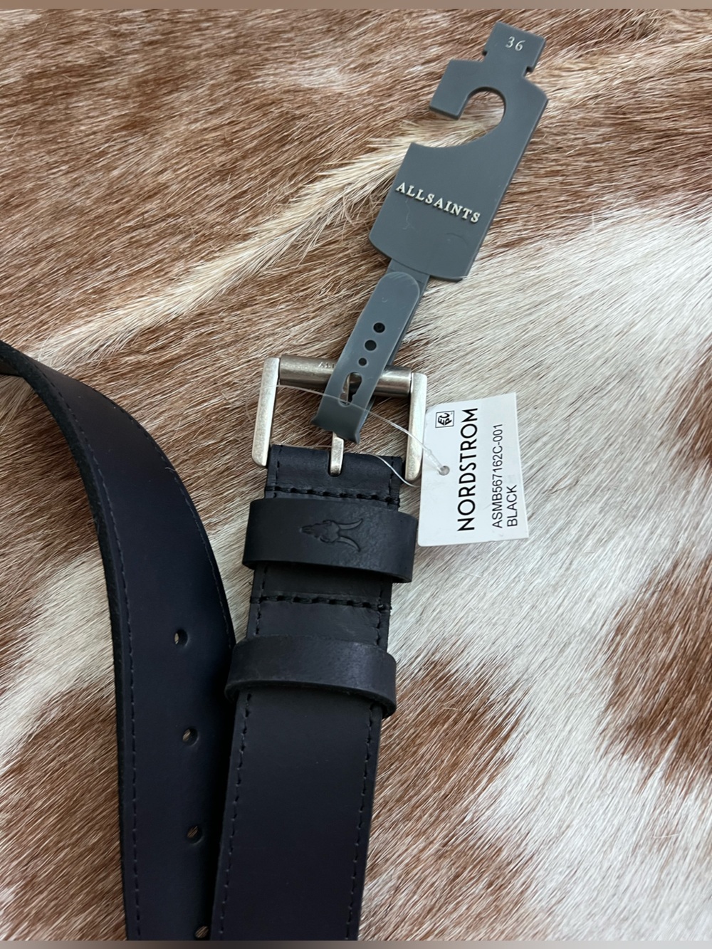 AllSaints Black Buffalo Leather with Silver Buckle size 36